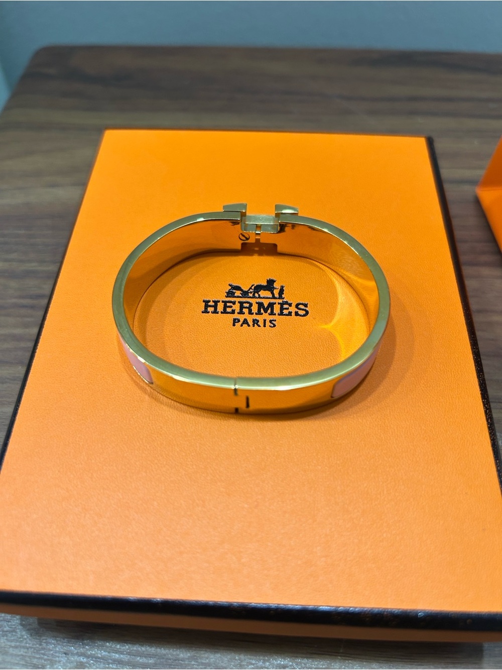 Hermes Pink And Gold Clic H Bracelet - Picture 5 of 5
